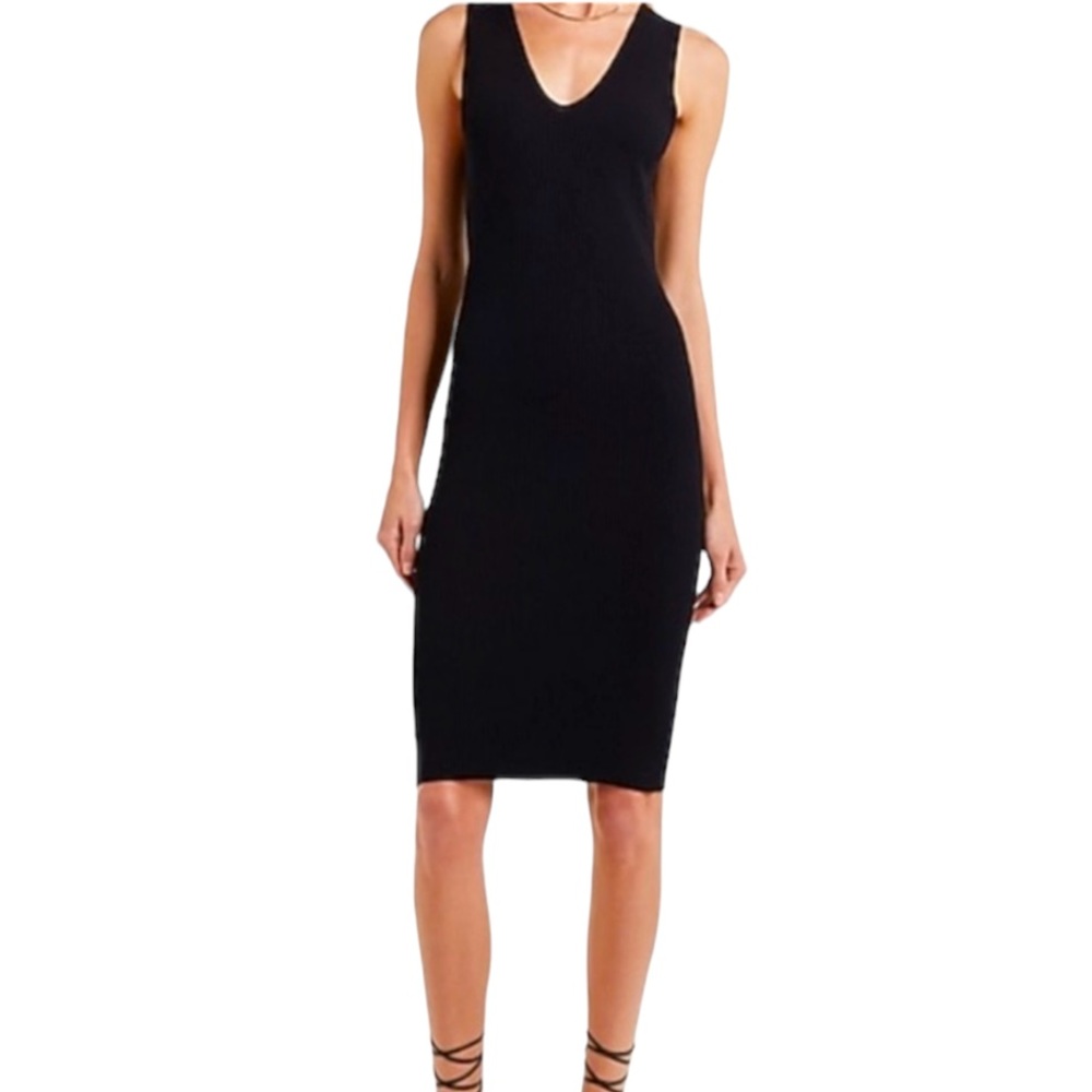 EXPRESS Black Ribbed V-Neck Sleeveless Midi Sweater Dress M NWT